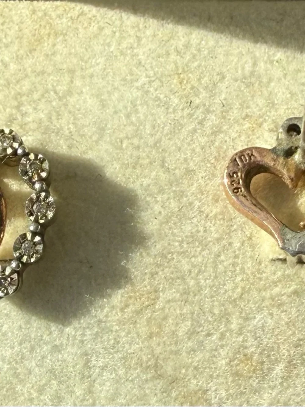 10k Rose Gold, Diamond, and Sterling heart earrings - Picture 3 of 5